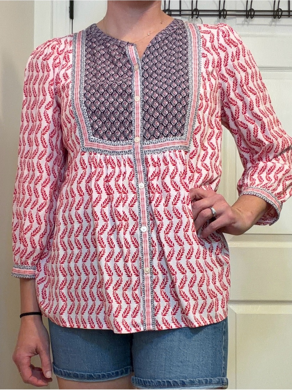 LOFT Red and Navy Printed Tunic Blouse - Picture 4 of 9